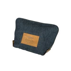 NWOT Shinola Large Denim Leather Gold Hardware Zip Around Cosmetic Toiletry Bag